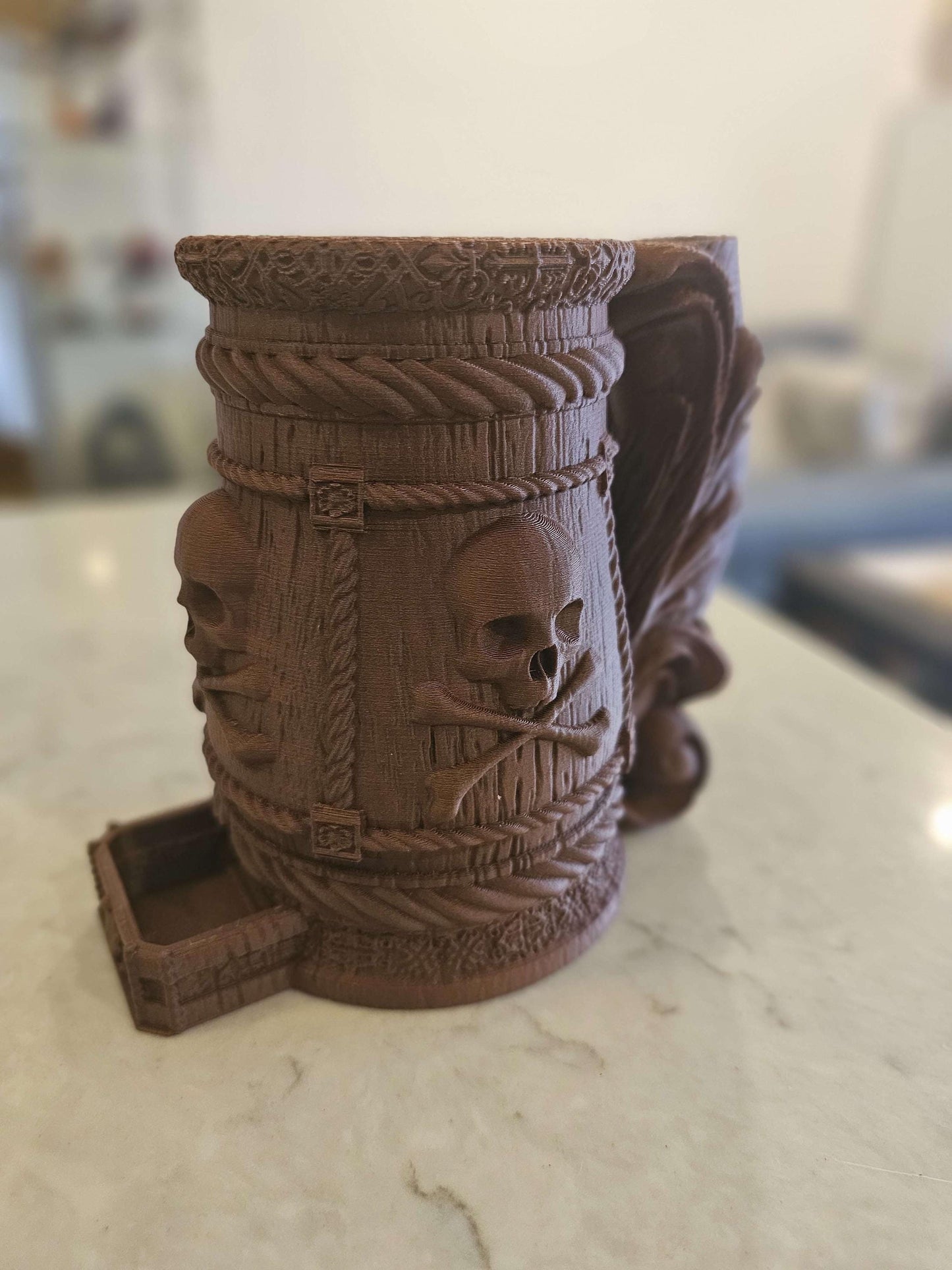 Pirate DnD Cup Holder & Dice Tower | PLA Wood | 3D Printed Fantasy DnD Table Cup