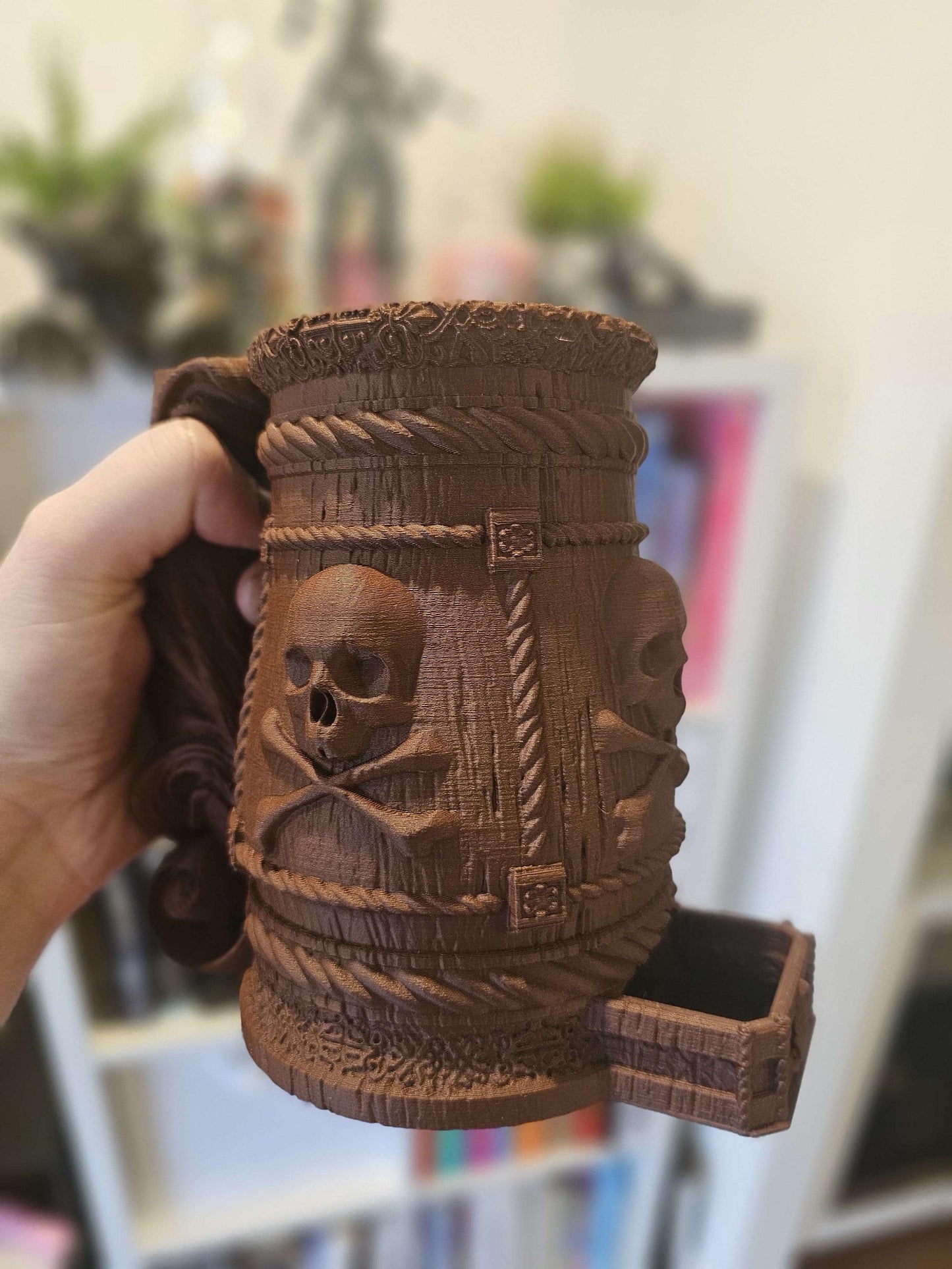 Pirate DnD Cup Holder & Dice Tower | PLA Wood | 3D Printed Fantasy DnD Table Cup