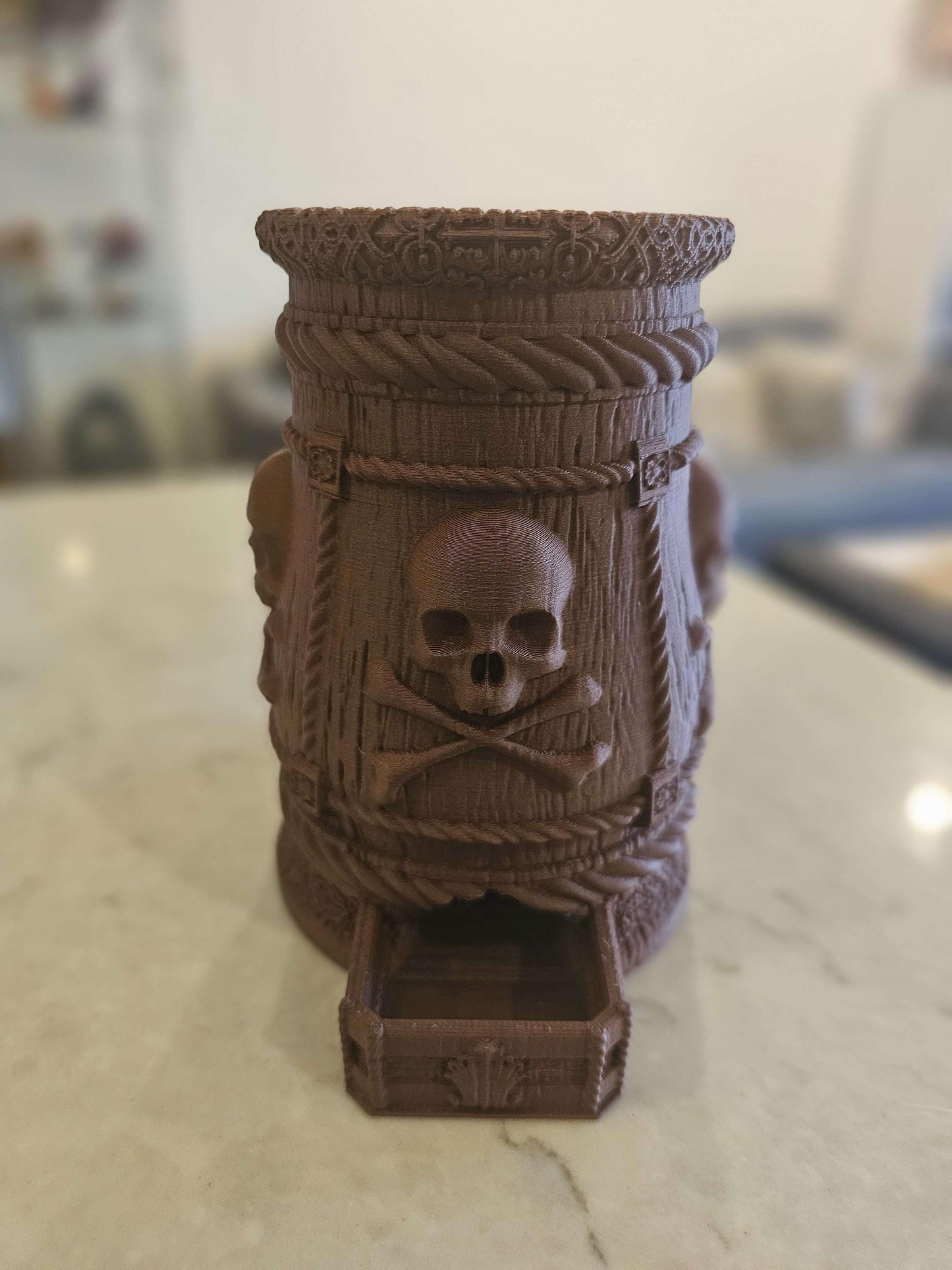 Pirate DnD Cup Holder & Dice Tower | PLA Wood | 3D Printed Fantasy DnD Table Cup