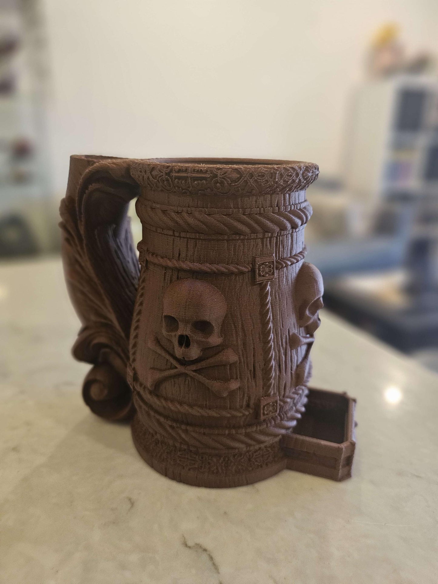 Pirate DnD Cup Holder & Dice Tower | PLA Wood | 3D Printed Fantasy DnD Table Cup