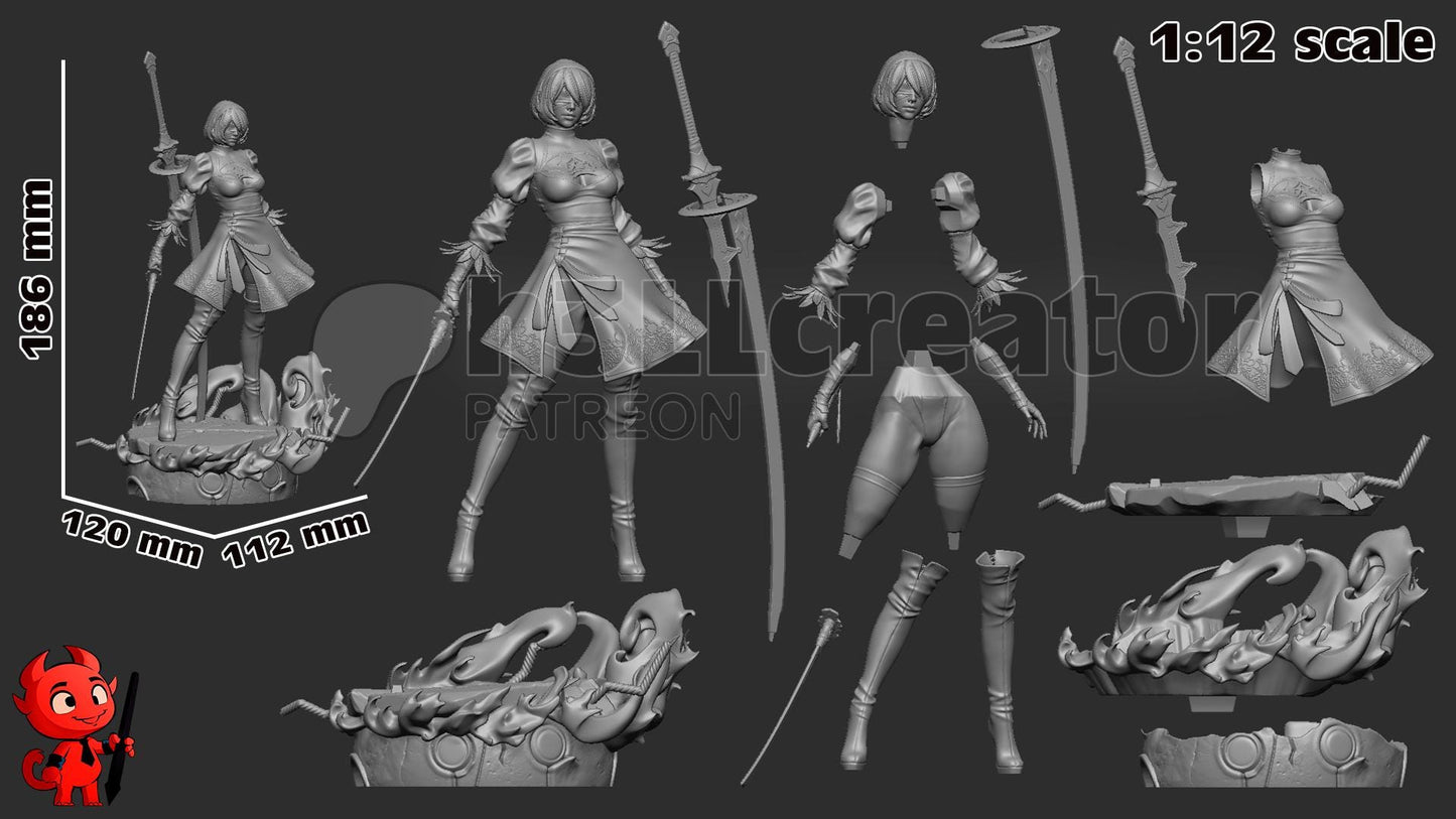 2B 3D Printed Resin Figurine | 8k Garage Kit [By h3LLCreator] UNPAINTED!