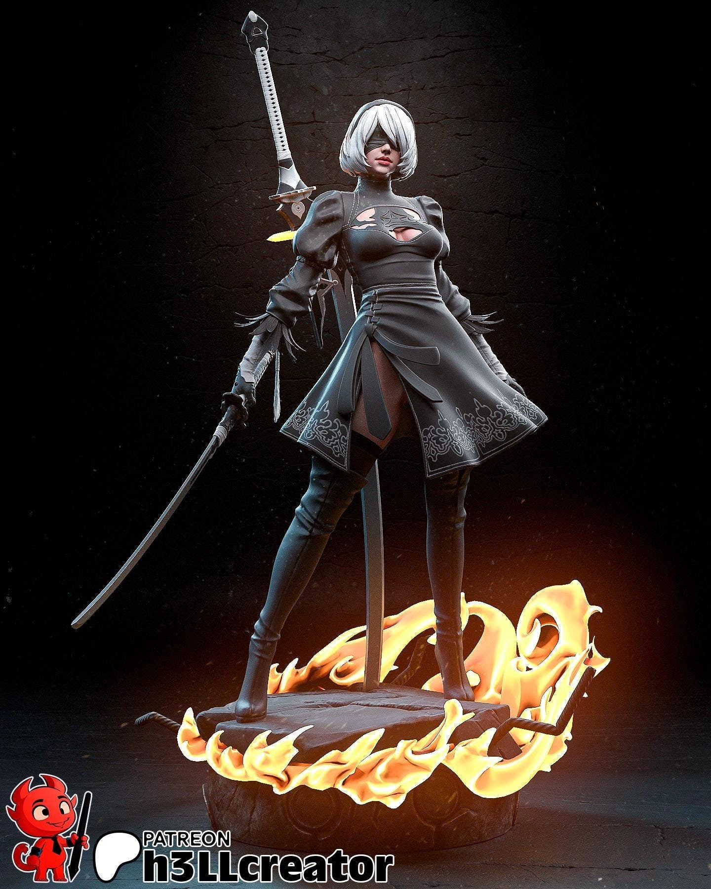 2B 3D Printed Resin Figurine | 8k Garage Kit [By h3LLCreator] UNPAINTED!