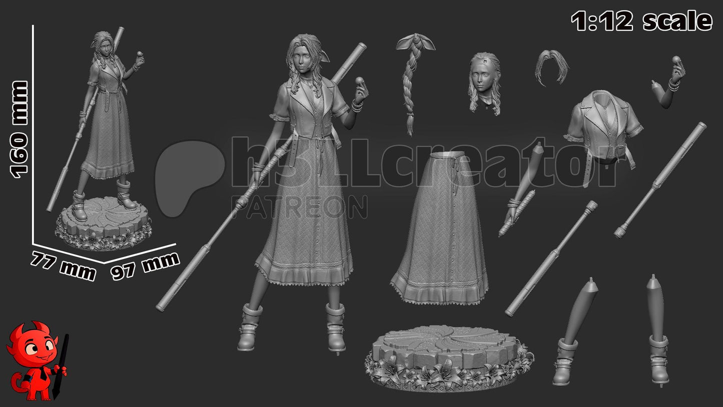 Aerith 3D Printed Resin Figurine | 8k Garage Kit [By h3LLCreator] UNPAINTED!